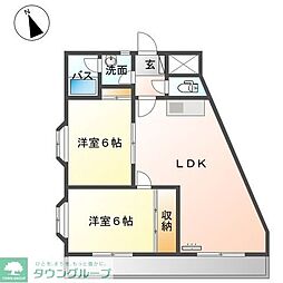 フローレンス新町 2階2LDKの間取り