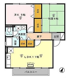 パークアゼリアＢ 1階2LDKの間取り