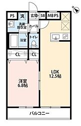 リーブルファイン鶴ヶ島 3階1LDKの間取り