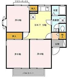 リヴェール高沢A 2階3DKの間取り
