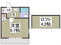 シティパレス東住藤金 2階1Kの間取り