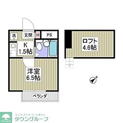 東武東上線 若葉駅 徒歩7分の賃貸アパート 1階1Kの間取り