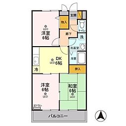 プレヤーデンＢ 3階3DKの間取り