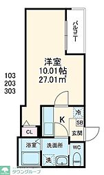 GRADUS川越 2階1Kの間取り