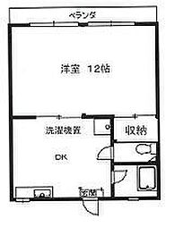 上村マンションＡ棟 2階1DKの間取り