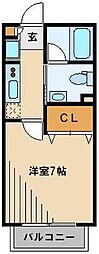 西武池袋線 所沢駅 徒歩10分の賃貸アパート 2階1Kの間取り
