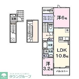 東武東上線 坂戸駅 徒歩7分の賃貸アパート 3階2LDKの間取り