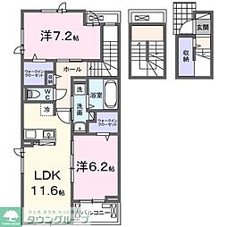 西武新宿線 南大塚駅 徒歩23分の賃貸アパート 3階2LDKの間取り