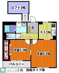 メープル2000 2階2Kの間取り