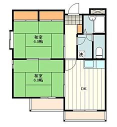 ルミナス河辺 3階2DKの間取り