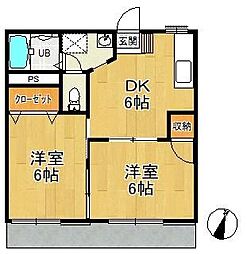第5中平野ハウス 2DKの間取図画像