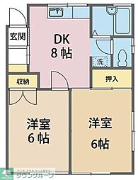 ポルシェ所沢小手指 2DKの間取図画像