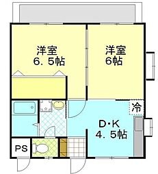 オータムリーフ壱番館 2DKの間取図画像