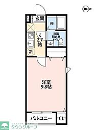 狭山市入間川2丁目アパート 1Kの間取図画像