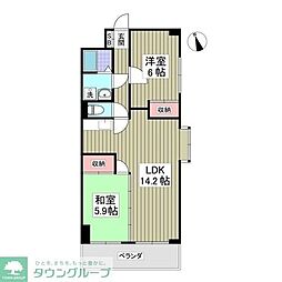 ヴィラ中川 2DKの間取図画像