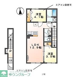 川越市大字木野目アパート 2LDKの間取図画像