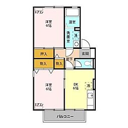 ハイカムール泉A 2DKの間取図画像