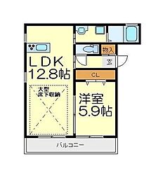 ルネスプリマヴェーラウエスト 1LDKの間取図画像