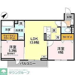 坂戸市関間4丁目アパート 2LDKの間取図画像