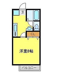 毛呂山ヒルズ 2階1Kの間取り