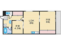 ダイキハイム摂津 2階2DKの間取り