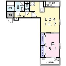 プラシード上泉 2階1LDKの間取り