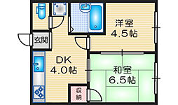 オプス正雀 1階2Kの間取り