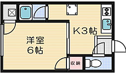 清風マンション 5階1Kの間取り