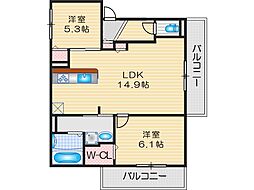 D-residence高槻市下田部A 2LDKの間取図画像