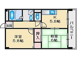 ピュアプレイス 2DKの間取図画像