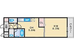 ベル・プレアリー高槻2番館 1DKの間取図画像
