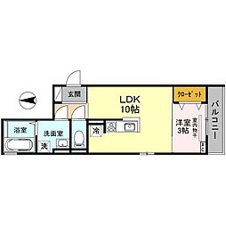 アロッジオヒカリ大手町 1LDKの間取図画像