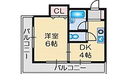 都部ハイツ 1DKの間取図画像