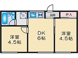 千里丘アヴニュー 2DKの間取図画像