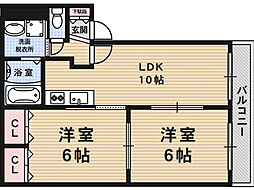 プレステージ日向A棟 2LDKの間取図画像
