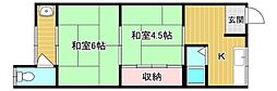 春日荘 2Kの間取図画像