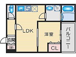茨木市下穂積2丁目アパート 1LDKの間取図画像