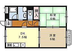 メゾン蒼A 2DKの間取図画像