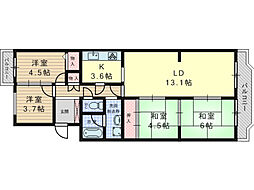 サンハイツ高槻4棟 4LDKの間取図画像