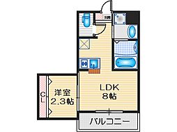 リアコート千里2 NORTH 1LDKの間取図画像
