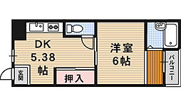 真上ロイヤルハイツ 1DKの間取図画像