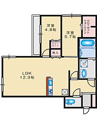 アジュール上中条 2LDKの間取図画像