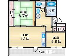富田第二住宅71棟 2LDKの間取図画像