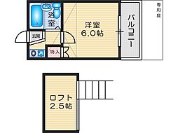 エイブル富田 1Kの間取図画像