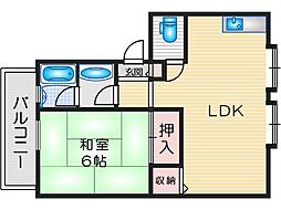サンハイツ千原2 1LDKの間取図画像