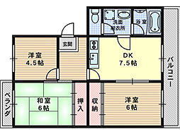 エクセル1 3DKの間取図画像