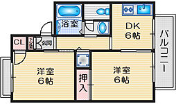 プチハイム高西 2DKの間取図画像