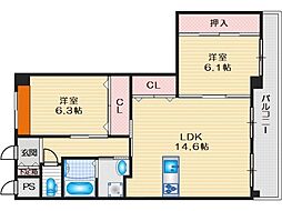 らっきぃ・かむ 2LDKの間取図画像