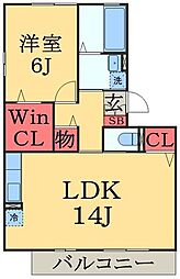 ロジュマンマエバラＥ 2階1LDKの間取り
