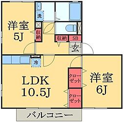 ハイツクリノン 2階2LDKの間取り